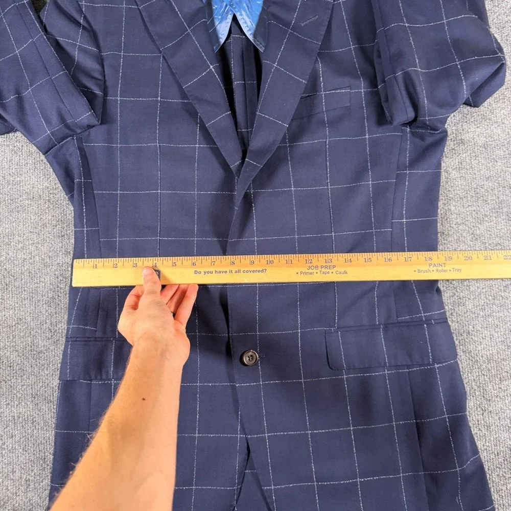 Samuelsohn SB Bristol Suit 41L Blue Windowpane Plaid Loro Piana Wool Pockets
